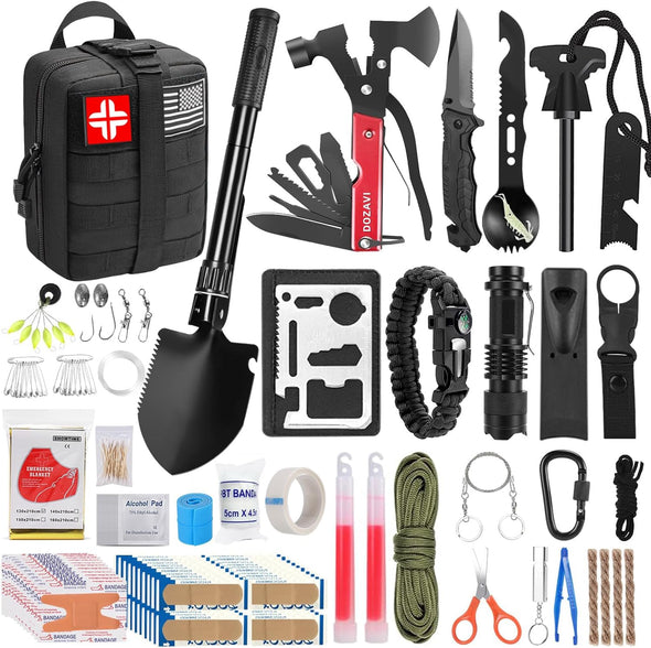 Gift for Father'S Day Men Dad Husband,142 Pcs Survival Kit and First Aid Kit, Professional Emergency Kits Survival Gear and Equipment with Molle Pouch, for Men Women Camping Outdoor Adventures