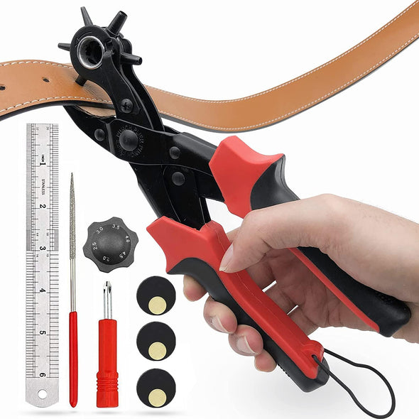 Leather Hole Punch, Belt Hole Puncher for Leather, Revolving Punch Plier Kit, Leathers Puncher Plier for Belts, Watches, Handbags, Punch Tool Diameter: 4.5/4 /3.5/3/2.5/2Mm.