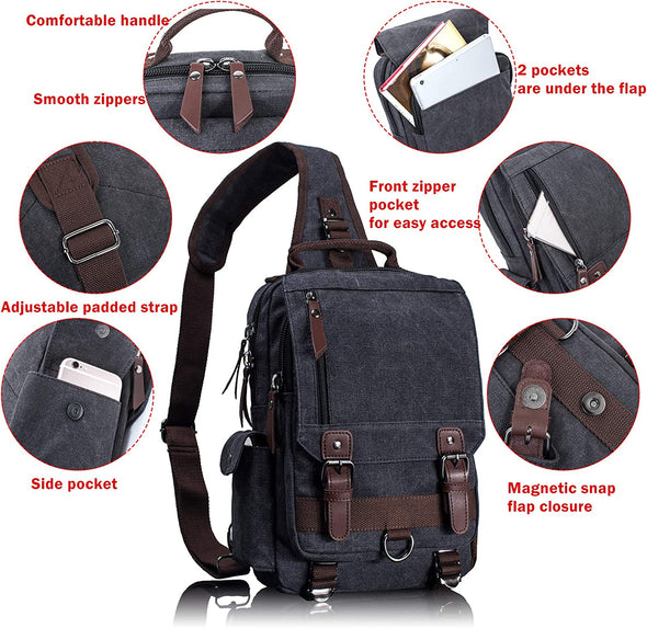 Leaper Retro Crossbody Bag Sling Bag Canvas Messenger Bag for Men Women Shoulder Bag Crossbody Handbags Satchel Travel Bag
