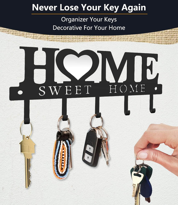 WIPHANY Key Holder Hooks Organizer Hanger Rack Wall Mounted with Screws and Anchors Home Sweet Home Wall Metal Decor for Entryway Front Door Kitchen Hallway Garage Mudroom Office 9.8Inches/25Cm