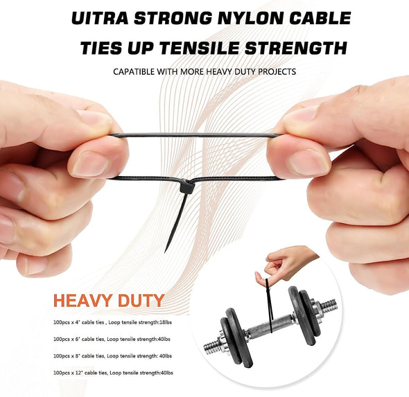 Cable Zip Ties,400 Pack Black Assorted Sizes 12+8+6+4 Inch,Multi-Purpose Self-Locking Nylon Cable Cord Management ,Plastic Wire Ties for Home,Office,Garden,Workshop. by HAVE ME TD