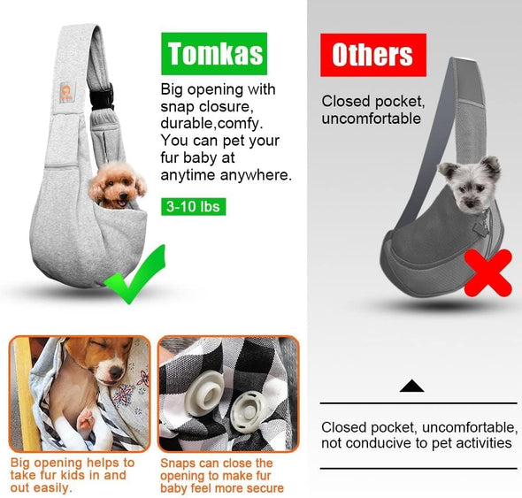 Tomkas Small Dog Sling Carrier - Zipper Pocket & Adjustable Strap & Zip Pocket - for 3-10 Lbs Pets(Grey)
