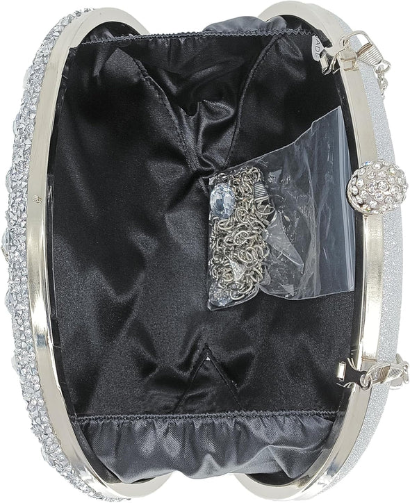 Rhinestone Clutch Purses for Women Evening Wedding Formal - round Pearl Clasp Handbag - Crystal Diamond Bag