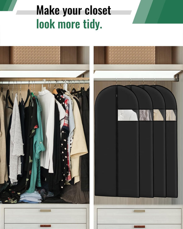 Garment Bags for Hanging Clothes (8 Packs?43 Inches) Washable Black Suit Bags for Closet Storage and Travel with Clear Window