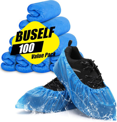 Shoe Covers Disposable Non Slip - Pack of 100 (50 Pairs), Premium Waterproof and Recyclable Shoe Booties Covers for Indoors, Fits up to 11 US Men and 13 US Women Size