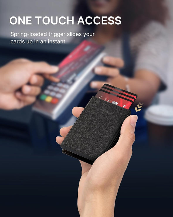 Mens Wallet Card Holder: Pop up Card Case, Genuine Leather, RFID Blocking, Smart, Slim, Minimalist, Thin - 13 Card Capacitiy, ID Window, Money Clip (Carbon Fiber)