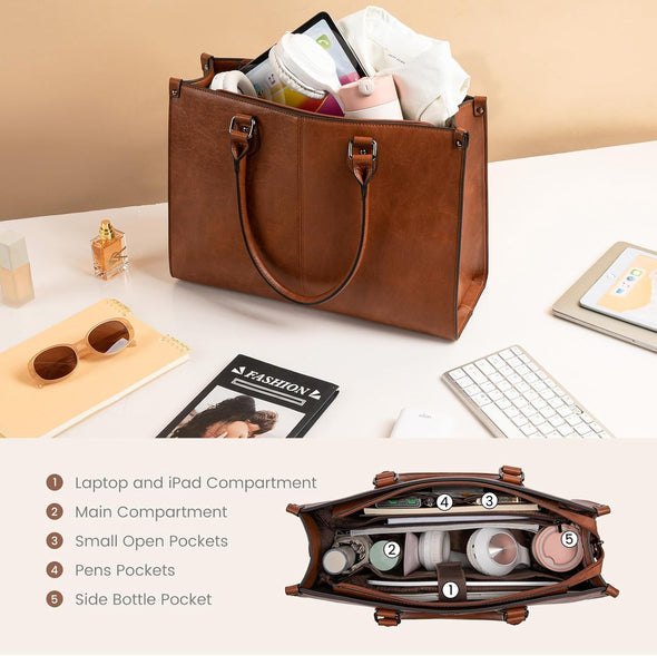 Laptop Bag for Women, 15.6 Inch Laptop Tote Bag Vintage Work Bags for Women Computer Bag Office Briefcase Handbag