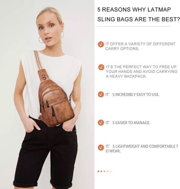 7L Sling Bag for Women Men Backpack Fanny Pack Crossbody Chest Travel Shoulder Belt Bags Purse Handbag PU Leather