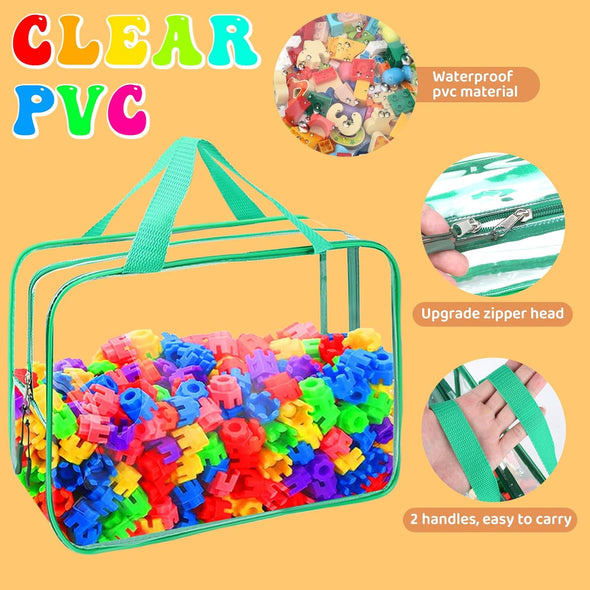 8 Packs 8 Colors Large Toy Storage Bags, Reusable Clear PVC Board Game Storage, Toy Organizers and Storage Bags with Zipper for Building Blocks, Puzzle and Handmade Accessories, Clear Toiletry Bag