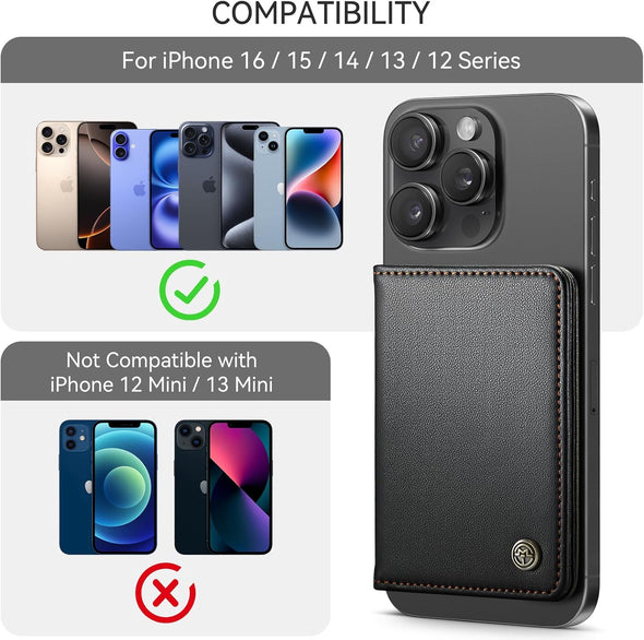 Defencase for Magsafe Wallet Magnetic Card Holder RFID Blocking, PU Leather Minimalist Phone Wallet Compatible with Magsafe Phones and Cases for Iphone 16/15/ 14/13/ 12/ Pro/Max/Plus, Black