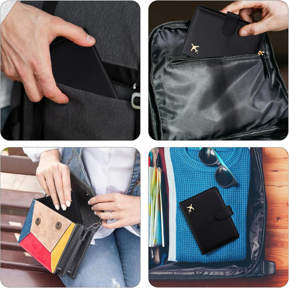 GOAUS Passport Holder for Travel with Airtag Card Slots, Money Pocket, Women Men RFID Blocking Wallet Book Case Black