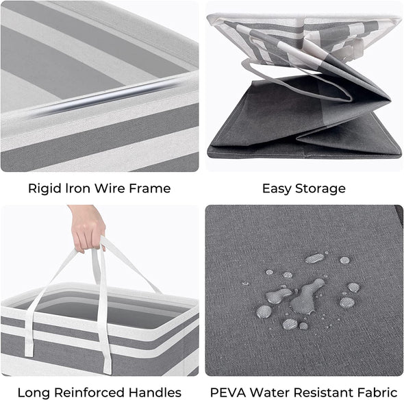 Homehacks 2 Pack Large Laundry Baskets, Waterproof, Freestanding Laundry Hampers, Collapsible Clothes Hamper with Reinforced Handles in Laundry Room, College Dorm, Bathroom, Bedroom (Grey, 75Lx2)