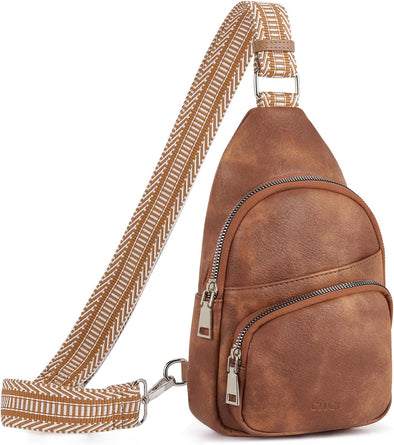 CLUCI Small Sling Bag for Women, Vegan Leather Fanny Pack Crossbody Bags for Women, Chest Bag with Guitar Strap
