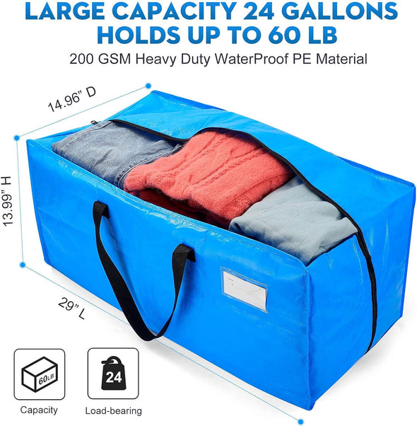 Alexhome Heavy Duty,Extra Large Packing Bags for Moving,Reusable Plastic Moving Totes,Clothes Storage Containers,Moving Supplies Bins,Compatible with Ikea Frakta Cart (Blue,Set of 5)