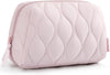 BAGSMART Makeup Bag, Travel Cosmetic Bag, Puffy Padded Make up Bag for Women, Makeup Organizer Case, Wide-Open Pouch Purse, Travel Essentials, Toiletries Accessories Brushes, Pink