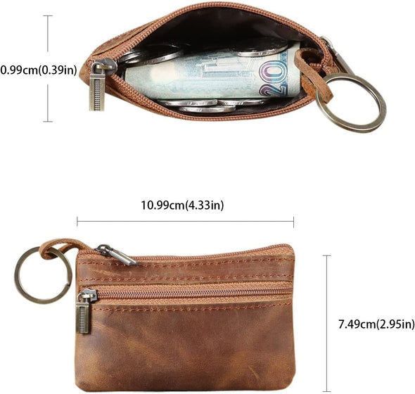 Coin Purse for Men,Coin Pouch for Men,Genuine Leather Mens Tray Purses Coin Purse Cash Change Wallet Key Holder Money Pouch (Brown)