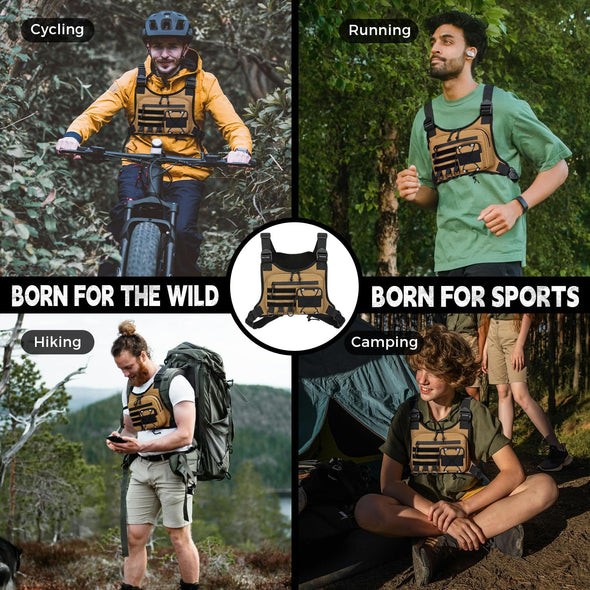 Outdoor Sports Chest Bag for Men, Chest Vest Holster Fits Most Pistols, EDC Travel Chest Pack for Running, Hiking