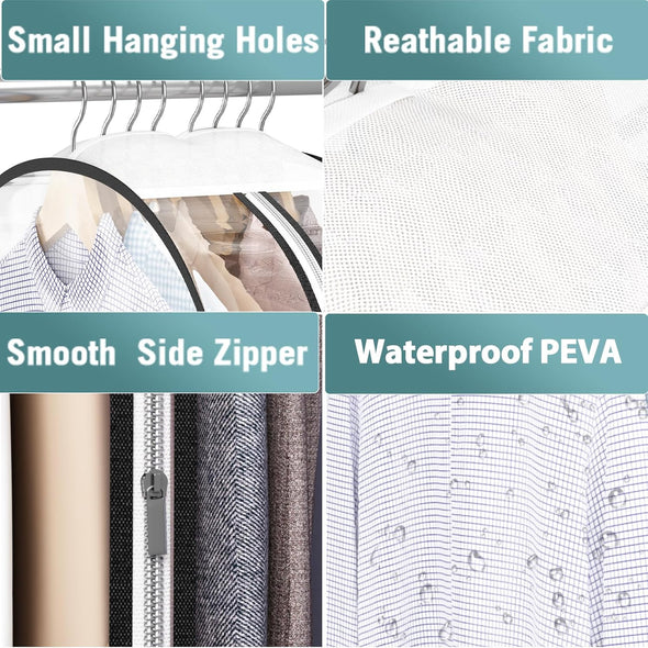 Clear Garment Bag for Hanging Clothes 10” Gusseted, 50” Suit Bags for Open Closet Storage Plastic Clothes Cover for Coat, Dress, Shirts, Fur, Jacket, Wardrobe Protectors, 4 Pack