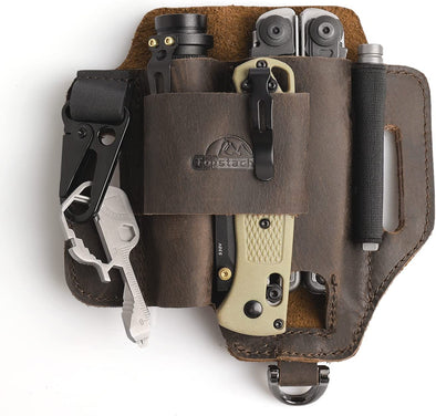 Topstache Leather Multitool Sheath,Edc Belt Organizer for Work and Daily Use,Leatherman Sheath,Edc Pocket Organizer for Flashlight and Multitool,Gifts for Men for Multitool,Darkbrown