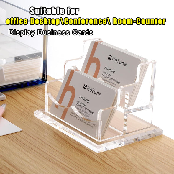 Business Card Holder for Desk 2 Tier 2 Slots, Clear Acrylic Business Card Display Stand for Women and Men, Organize 100 Cards-1 Pack (2 Slots-H)