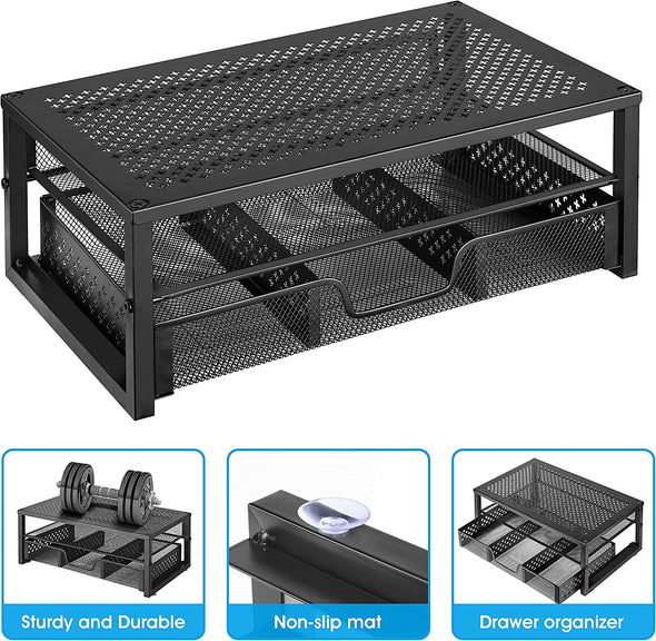 Simple Trending Metal Monitor Stand Riser and Computer Desk Organizer with Drawer for Laptop, Computer, Imac, Black