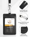 Teskyer Badge Holder, Leather ID Card Holder with Lanyard for ID Badges, Vertical Style, Black