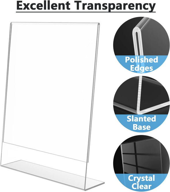 Maxgear 6 Pack Acrylic Sign Holder 8.5 X 11, Plastic Paper Holder with Vertical Slanted Back, Picture Photo Frames Display Stand Flyer and Document Organizer for Office Desktop Use