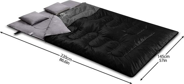 Oaskys Double Sleeping Bag for Adults with 2 Pillows - Queen Size XL Waterproof Sleeping Bag for All Season Camping Hiking Backpacking 2 Person Sleeping Bags for Cold Weather & Warm