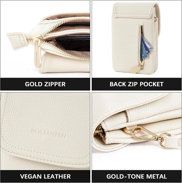 BOSTANTEN Vegan Leather Small Crossbody Bags for Women Designer Cell Phone Bag Wallet Purses Adjustable Strap