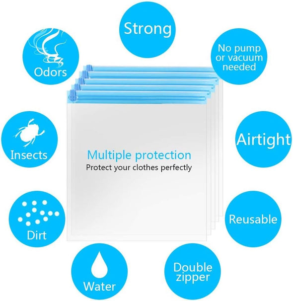 10Pack Travel Space Saver Bags (4 X S, 3 X L, 3 Xl), Reusable KFYM Vacuum Travel Storage Bag, Saves 75% of Storage Space, Roll-Up Compression, No Need for Vacuum Machine or Pump