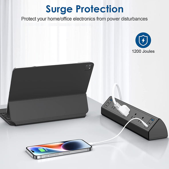Desk Clamp Power Strip USB C,40W Total Fast Charging Station,4 PD 20W USB C Ports,Desk Edge Mount Power Strip 6 USB Ports 5 AC Outlets Surge Protector,Fit 1.96" Tabletop Edge,Etl Listed