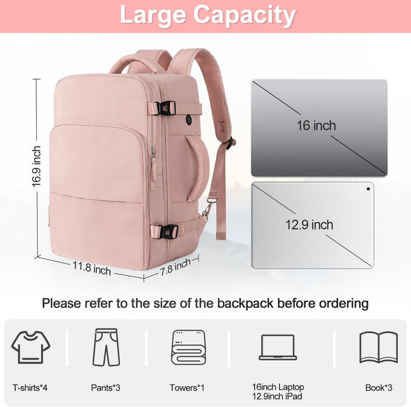 Travel Backpack for Women, Flight Approved Carry on Backpack with USB Charging Hole, Lightweight Travel Bag, Waterproof Causal Bookbag for College, Travel, Work