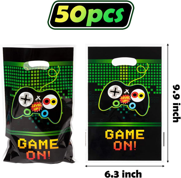 PANTIDE Video Games Party Favor Bags, Game on Plastic Loot Gifts Bags, Gaming Goody Candy Treat Bags for Video Game Themed Birthday Party Supplies Decorations, Set of 50