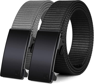 WONDAY 2 Pack Nylon Ratchet Golf Belts for Men, Casual Tactical Web Belt with Quick Release Automatic Slide Buckle