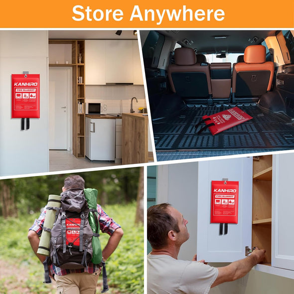 Emergency Fire Blanket for Home Kitchen - KANHIRO Fiberglass Fire Suppression Blanket Great for School, Fireplace, Grill, Car, Office, Warehouse (4 Pack, 39 in X 39 In)