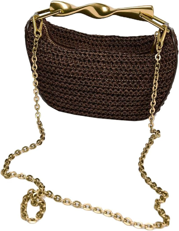 JYG Handmade Straw Crossbody Bags for Women Mini Summer Satchel Purse Fashion Woven Shoulder Handbags with 2 Straps