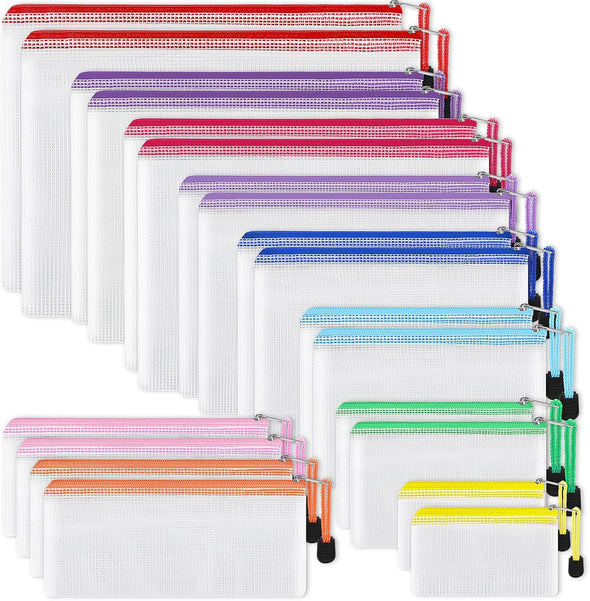 EOOUT 20Pcs Mesh Zipper Pouch, Waterproof Zipper Bags, 8 Sizes Plastic Travel Pouch, 10 Colors, Multipurpose for Board Game, Travel Storage, School Supplies, Office Appliances, Home Organize