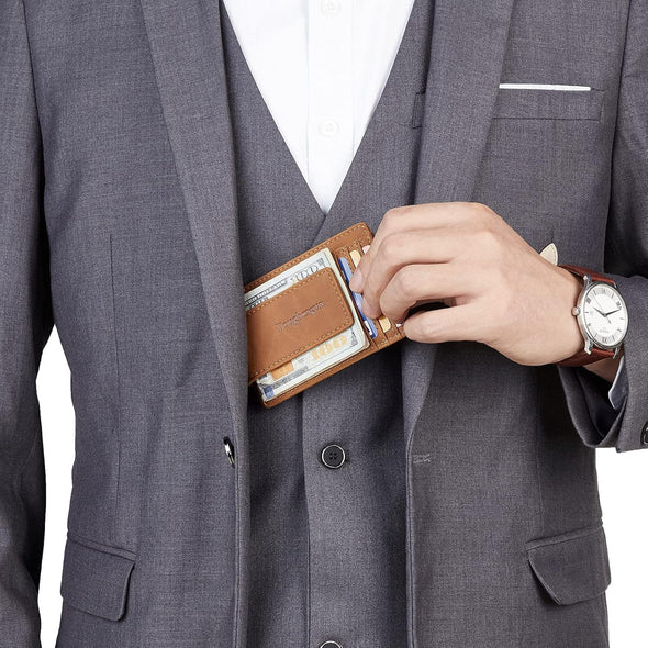Toughergun Slim Minimalist Wallet for Men with Magnetic Money Clip Leather Wallet, Credit Card Holder RFID Blocking Front Pocket Holds Cash and Cards