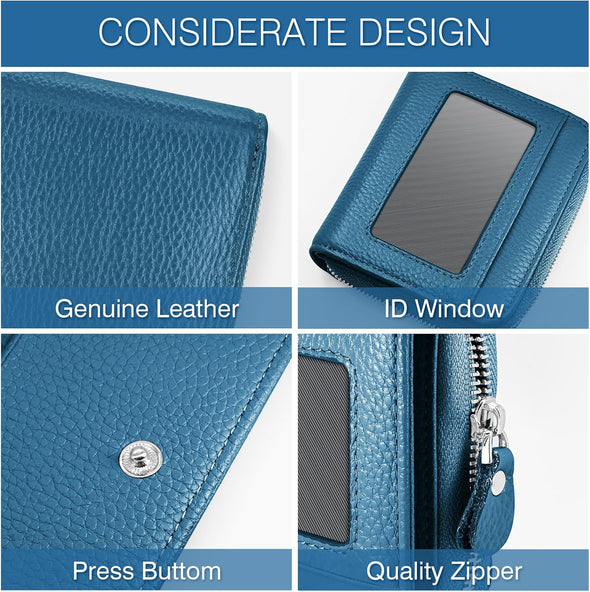 Small Wallet for Women, Genuine Leather RFID Blocking Credit Card Holder Slim Compact Coin Purse Women'S Wallets with ID Window 8 Card Slots