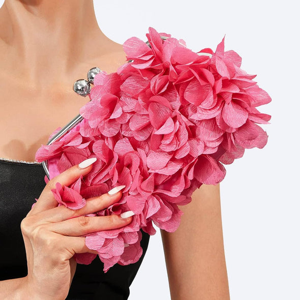 Women Elegant Evening Purse, Small Floral Clutch Bag with Detachable Chain for Wedding, Party, Prom