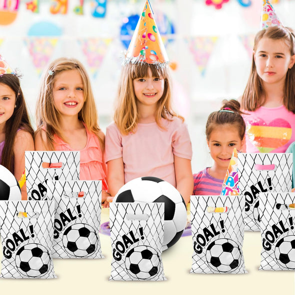 PEUTIER 50Pcs Soccer Gift Bags - Plastic Goodie Bags for Team Kids Teens Games Sports Events (White)