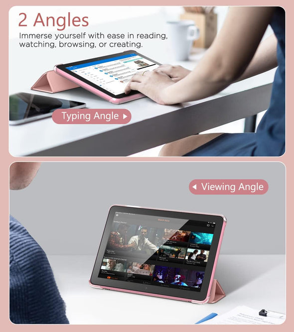 Moko Case Fits All-New Amazon Kindle Fire HD 8 & 8 plus Tablet(12Th Generation/10Th Generation, 2024/2022/2020 Release) 8",Trifold Stand Cover with Translucent Backshell with Auto Wake/Sleep,Rose Gold