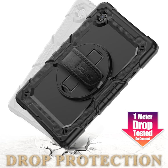 SEYMAC Stock Case for Samsung Galaxy Tab A9+ plus 11'', Full-Body Drop Protection Case with Screen Protector Pencil Holder [360° Rotating Hand Strap] &Stand, Black