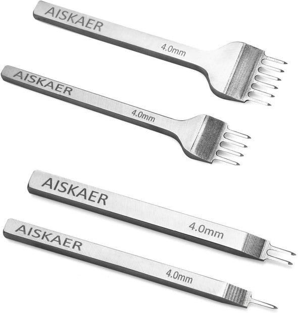 Aiskaer Leather Stitching Punch Set, Diamond Chisel Tools, 4Mm White Steel 1/2/4/6 Prong for Leather Craft DIY