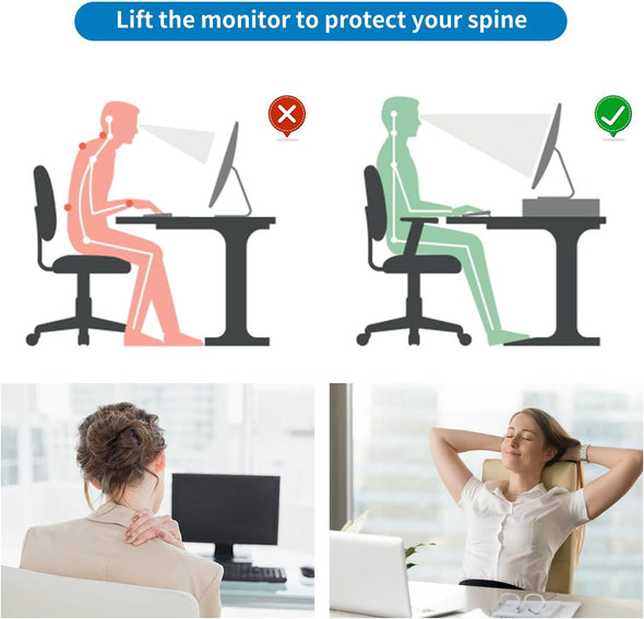 Gianotter Desk Computer Monitor Stand Riser with Drawer and 2 Pen Holder, Desk Organizer, Monitor Stand for Desk, Storage for Classroom Office Supplies Decor (Black)
