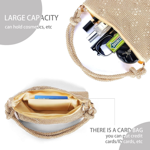 Rhinestone Purse Sparkly Evening Bag Silver Clutch Purses for Women Evening, Cross Body Handbags for Party Prom Club Wedding