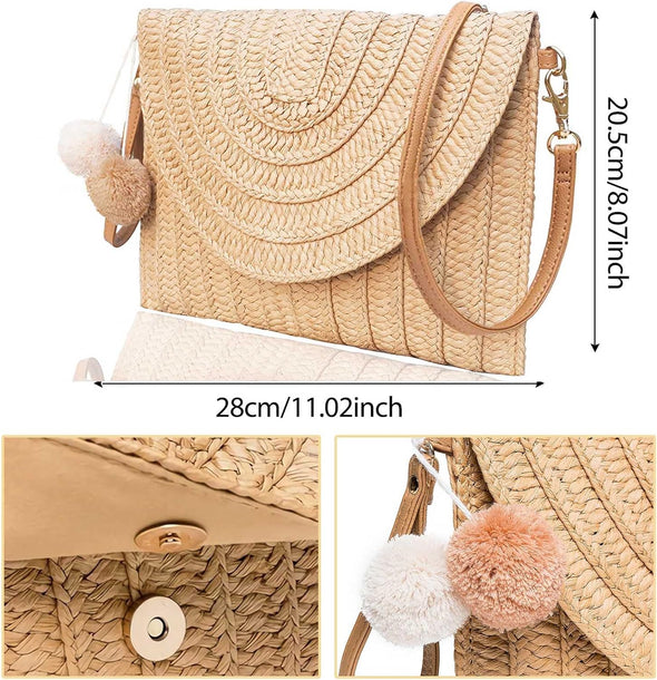 Dailyacc Straw Shoulder Bag for Women Woven Purse Beach Envelope Clutch Straws Wallet