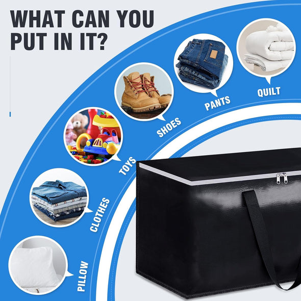 Blisstotes Collapsible Moving Bags - Heavy Duty Boxes with Zippers and Handles, Space Saving Packing Totes for Moving Supplies Storage (93L, 6-Pack, Black)
