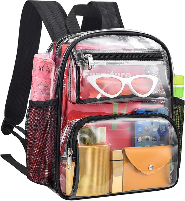 MAY TREE Clear Backpack Stadium Approved for Women and Men, Clear Bag for Stadium Events, Transparent Bag for Concert Sporting Festival, Black