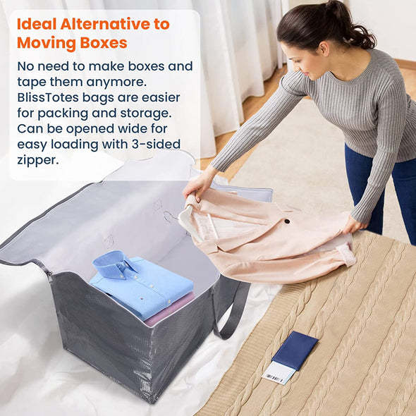 Blisstotes Large Moving Bags, Storage Bags with Zippers, Handles Moving Supplies with Lids, Heavy Duty Totes for Storage Bags for Space Saving, Moving and Storing 93L, 6 Pack